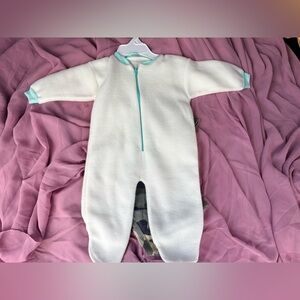 Carter's White Fleece One-Piece with Mint Trim